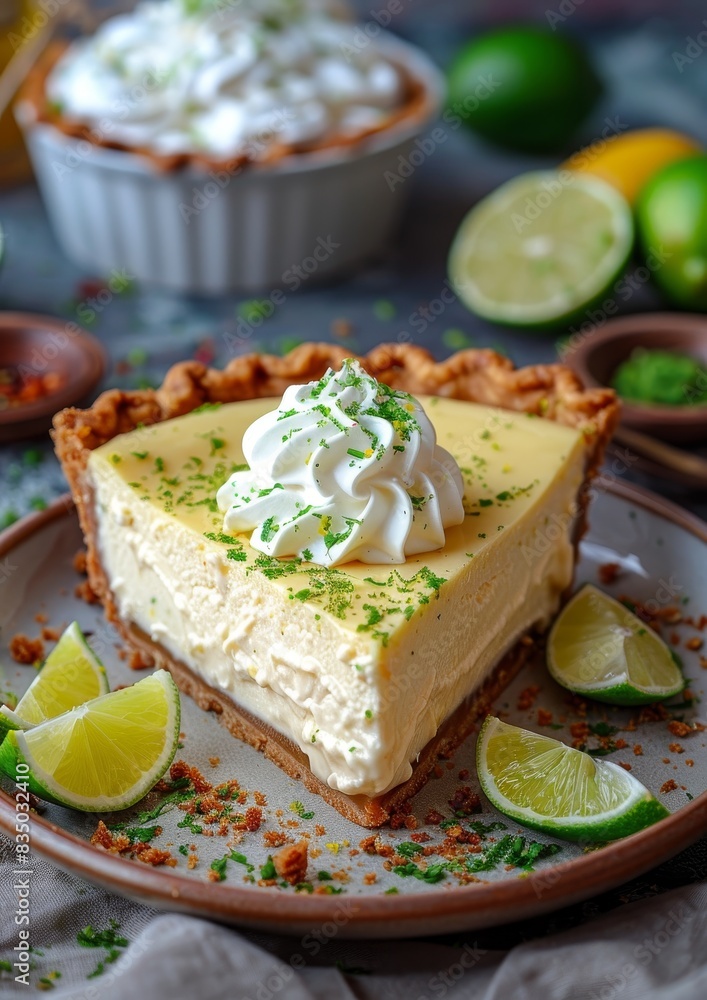 Key Lime Pie - Slice of key lime pie with whipped cream. Key Lime Pie - Slice of key lime pie with whipped cream.