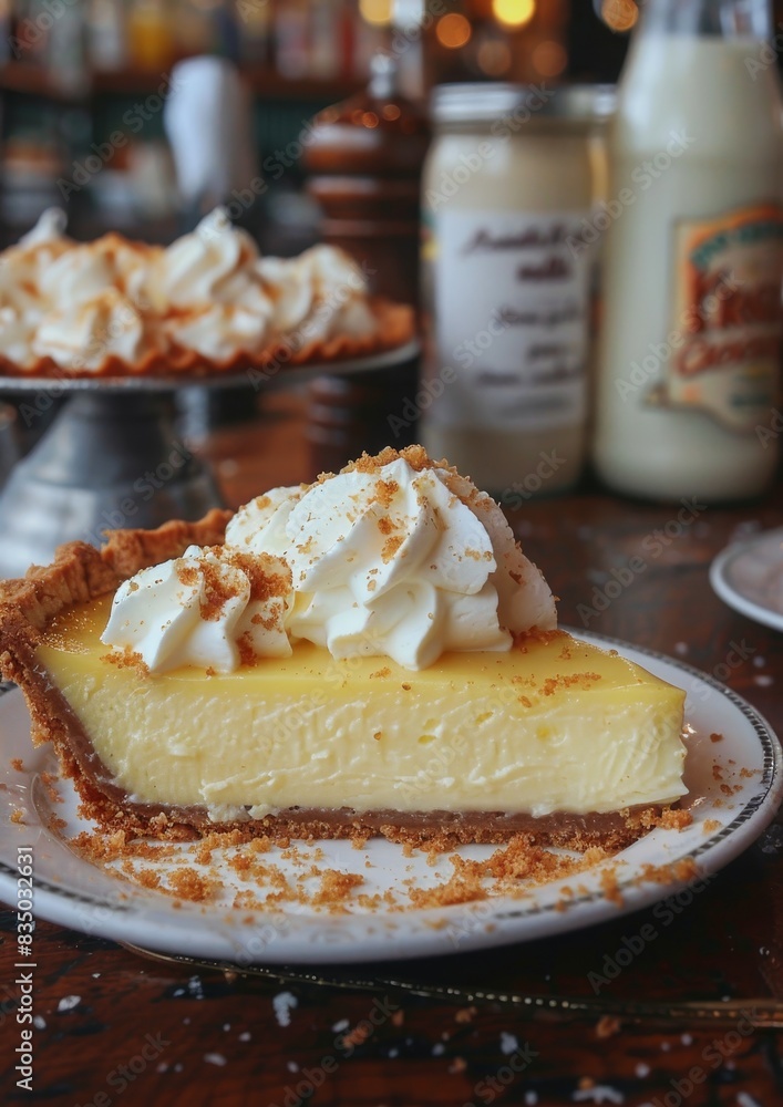 Key Lime Pie - Slice of key lime pie with whipped cream. Key Lime Pie - Slice of key lime pie with whipped cream.