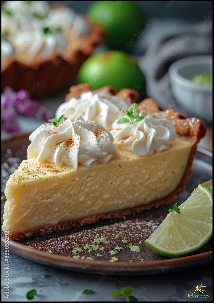 Key Lime Pie - Slice of key lime pie with whipped cream. Key Lime Pie - Slice of key lime pie with whipped cream.