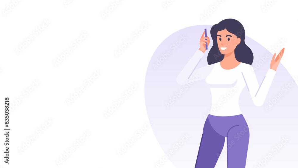 Smiling business woman call mobile phone banner design template vector flat illustration Smiling business woman call mobile phone banner design template vector flat illustration