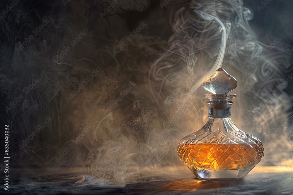 A detailed image of an elegant perfume bottle with a mist of fragrance rising from it. Generative AI A detailed image of an elegant perfume bottle with a mist of fragrance rising from it. Generative AI