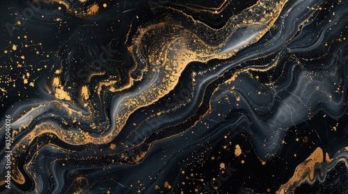 Wallpaper Mural Black and gold marble abstract background. Decorative acrylic paint pouring rock marble texture. Horizontal Black and gold wavy abstract pattern Torontodigital.ca
