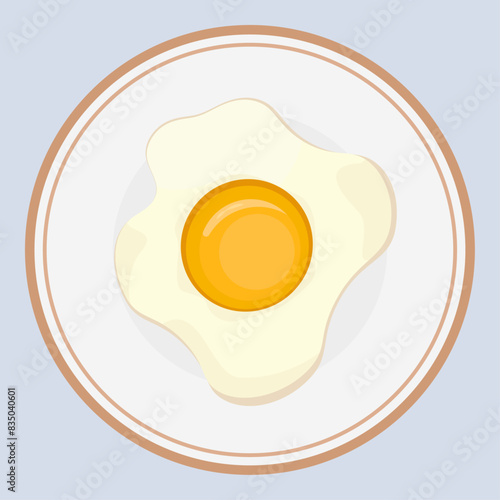 Fried egg on a plate vector illustration. Flat design