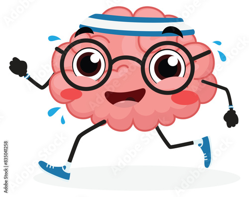 Cute Brain Cartoon Jogging, isolated on white background