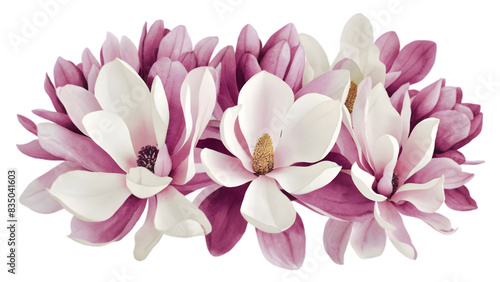 Set of Watercolor Magnolia Flowers Illustration on Transparent Background 