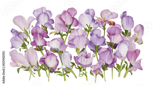 Sweet Pea Flower Set Watercolor Vector Illustration on Transparent Background	