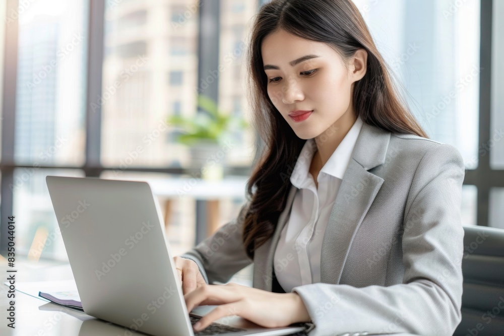 Businesswoman working on laptop at modern office space Businesswoman working on laptop at modern office space