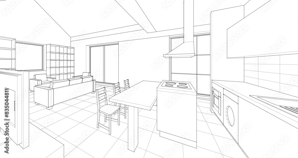 Fototapeta premium house interior sketch 3d illustration