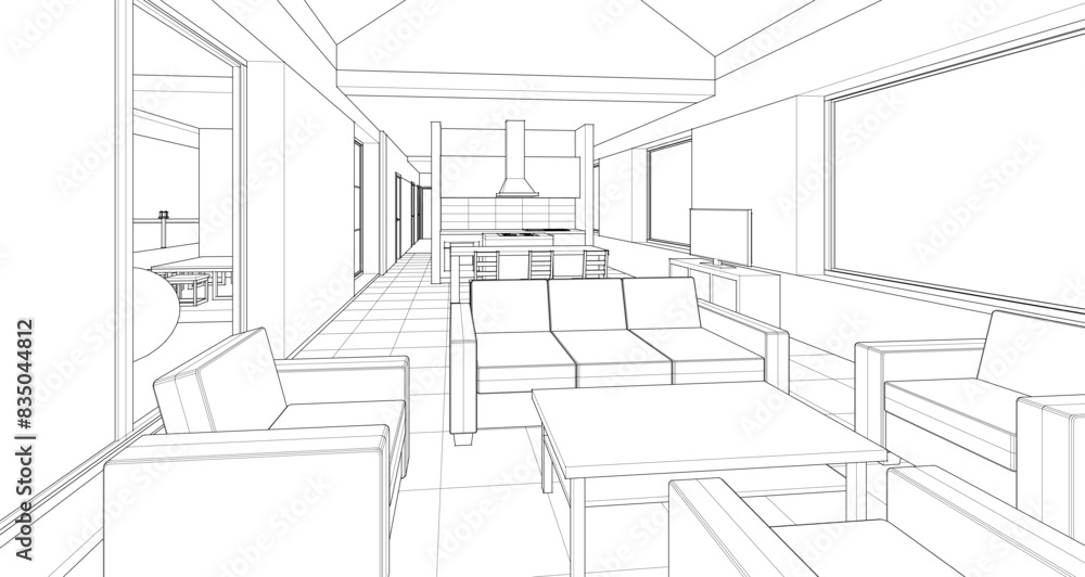 house interior sketch 3d illustration house interior sketch 3d illustration