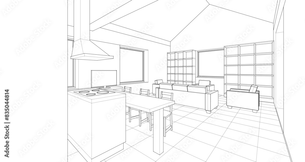 house interior sketch 3d illustration house interior sketch 3d illustration