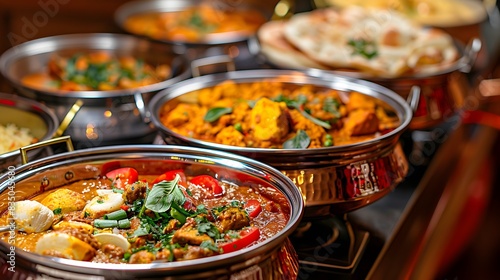 Wallpaper Mural A close-up shot of the delicious dishes in stainless steel chafing hearth boxes, creating an attractive display for diverse food items like colorful salad leaves. Torontodigital.ca