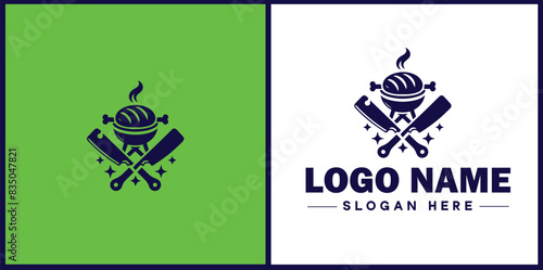 barbecue restaurant icon BBQ joint Grill house Smokehouse flat logo sign symbol editable vector