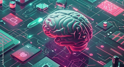 A futuristic visual metaphor of AI and machine learning in healthcare, depicting a digital brain seamlessly integrated with medical diagnostic tools, illustrating AI's role
 photo