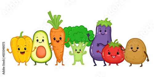  set of cartoon vegetable characters. Collection of Cute funny vegetable  for kids. Cartoon food. Vector illustration