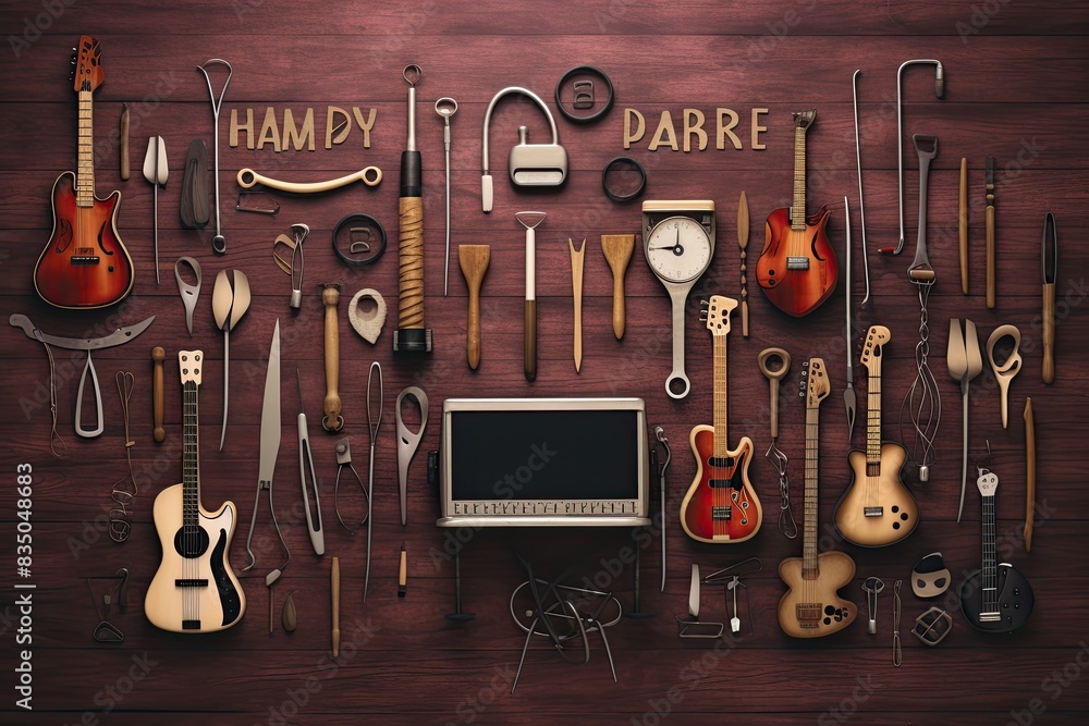 Naklejka premium A backdrop featuring various medical instruments arranged artistically along with the text Happy National Doctors Day