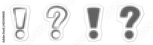 Comic question mark and exclamation point in pop art style illustration on transparent background