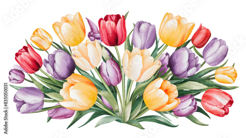 Watercolor Colorful Tulip Set Vector Illustration on Transparent Background	