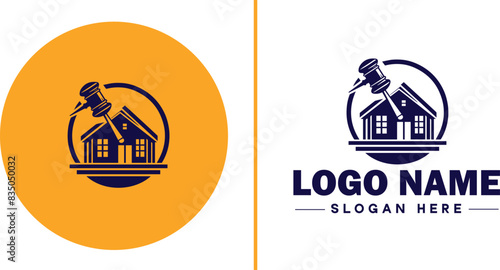 Auction house icon Auction gallery Auction center Auction mart flat logo sign symbol editable vector