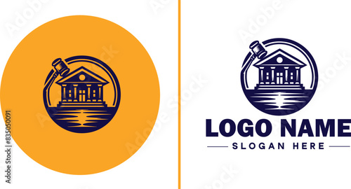 Auction house icon Auction gallery Auction center Auction mart flat logo sign symbol editable vector