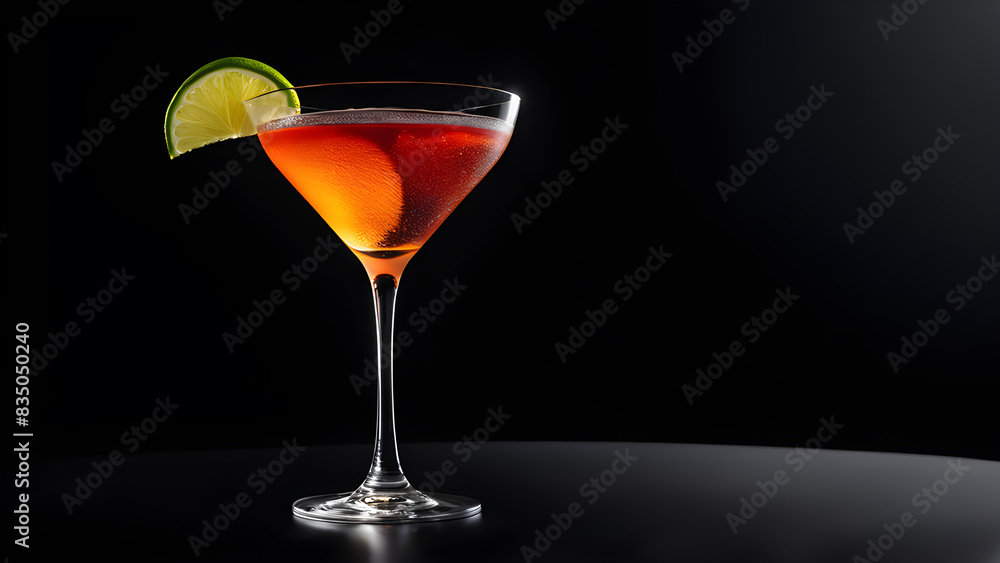 a martini glass with a lime wedge on the side. a martini glass with a lime wedge on the side.