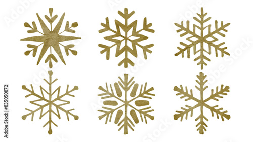 Watercolor Cool Snowflake Set Vector Illustration on Transparent Background	