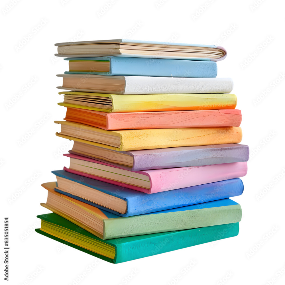 A stack of colorful books isolated on transparent background A stack of colorful books isolated on transparent background