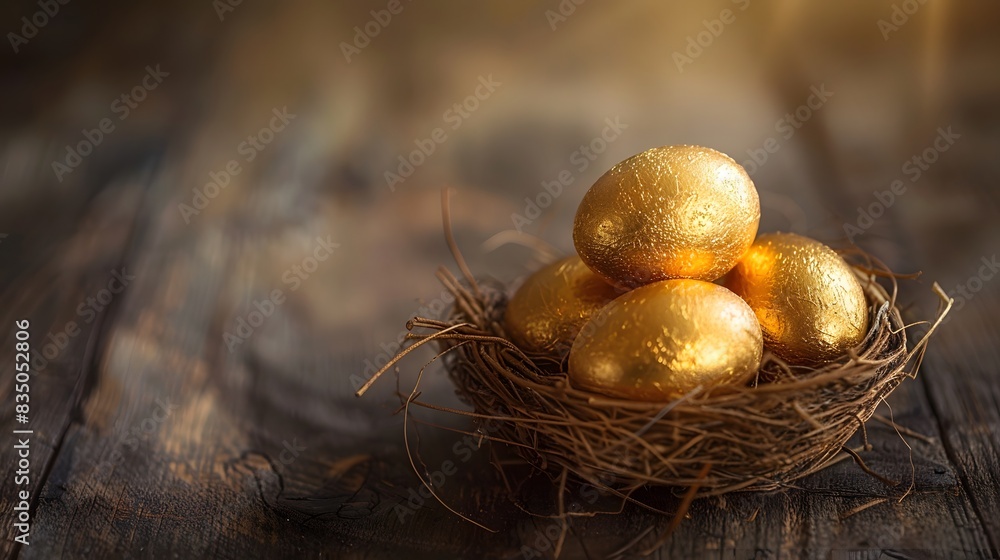 A nest of golden eggs on an old wooden table, symbolizing the value and importance of gold in the financial world. A nest of golden eggs on an old wooden table, symbolizing the value and importance of gold in the financial world.