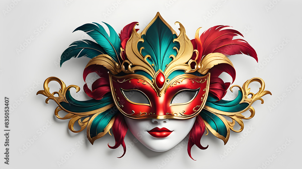 Venetian Mask themed Festival logo icon on white background, Generative AI Venetian Mask themed Festival logo icon on white background, Generative AI