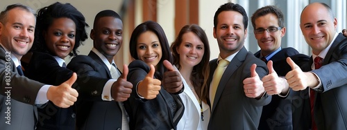 Diverse Business Team Celebrating Positive Outcomes with Thumbs Up