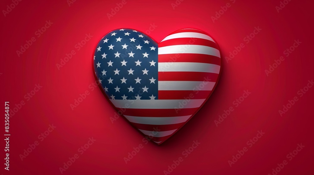 Obraz premium An icon where the American flag pattern is inside a heart shape, symbolizing love for the country
