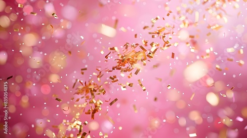A pink background with golden confetti falling in the foreground  creating an elegant and festive atmosphere for special events or celebrations.