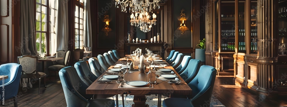 Naklejka premium Elegant Formal Dining Room Set for Luxurious Dinner Party