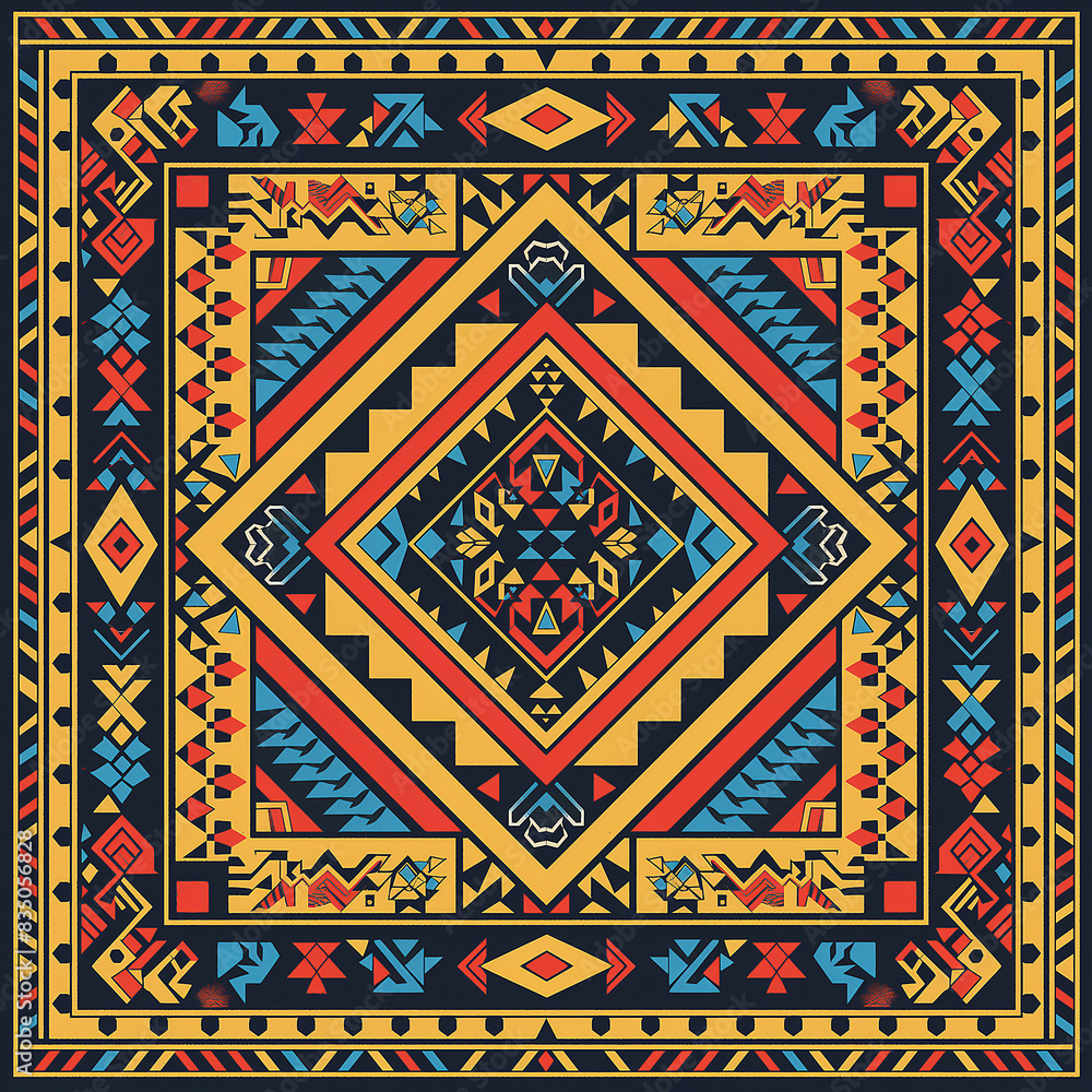print design in the style of ethnic carpet patterns, Aztec art and African textile designs print design in the style of ethnic carpet patterns, Aztec art and African textile designs