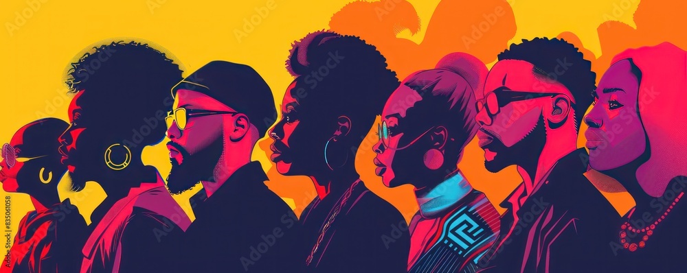 Black people are shown in a painting, each with their hands raised in the air. The painting is titled Black people are shown in a painting, each with their hands raised in the air. The painting is titled