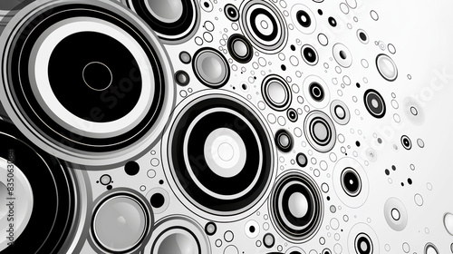 abstract black and white background featuring a series of circles, each with its own unique pattern or texture. photo