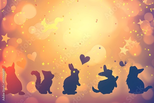 A group of rabbits are sitting in a row, with one of them holding a heart