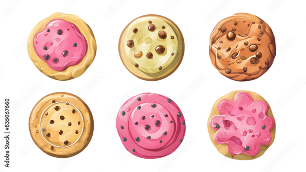 Obraz premium Watercolor Cookie Set, Isolated on White Background, Ideal for Culinary, Food, and Dessert Design Projects 
