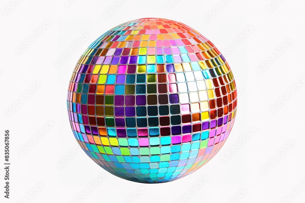 Render 3d illustration of color disco ball isolated on white background. generative ai Render 3d illustration of color disco ball isolated on white background. generative ai