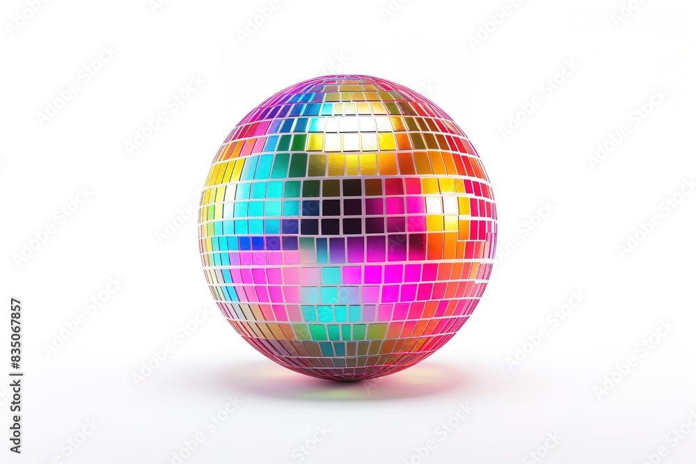 Fototapeta premium Render 3d illustration of color disco ball isolated on white background. generative ai