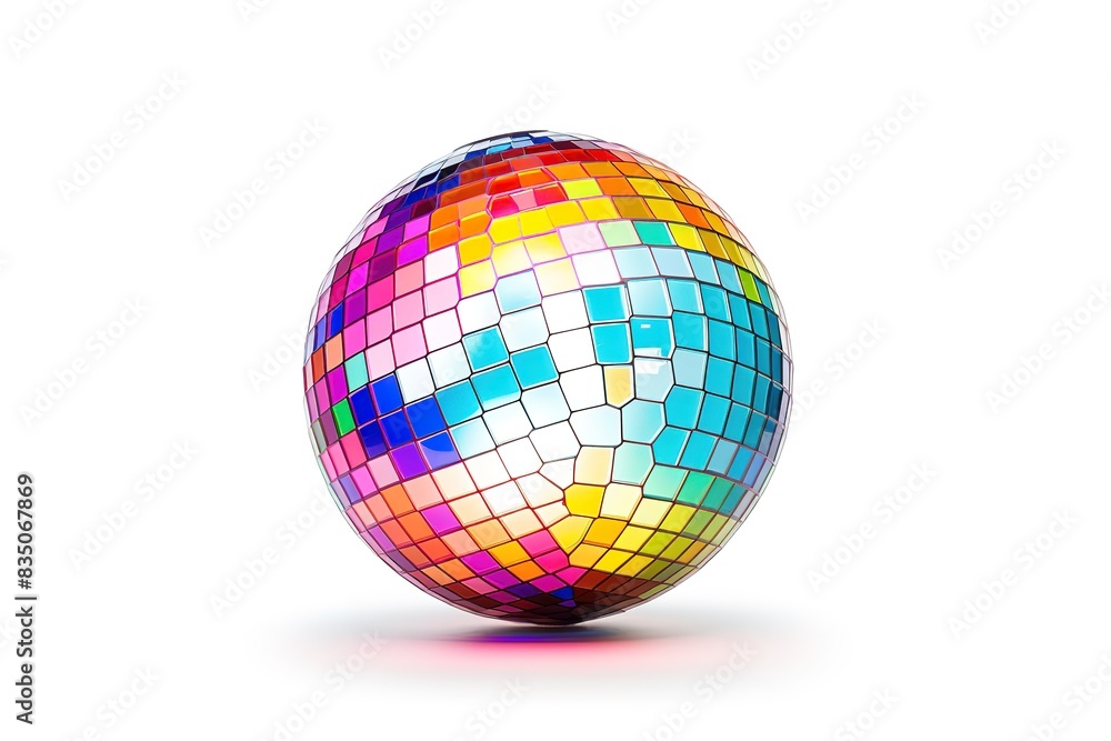 Render 3d illustration of color disco ball isolated on white background. generative ai Render 3d illustration of color disco ball isolated on white background. generative ai