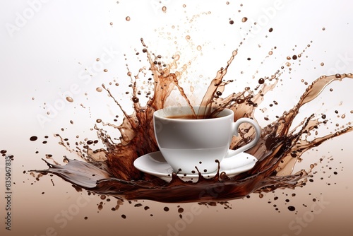 coffee splash in pink cup isolated on white generative ai