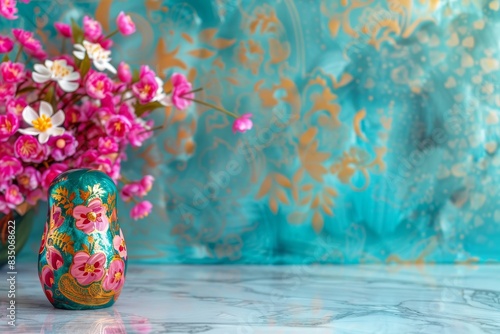 Modern Abstract Vinyl Wooden Matryoshka Dolls With Copy Space