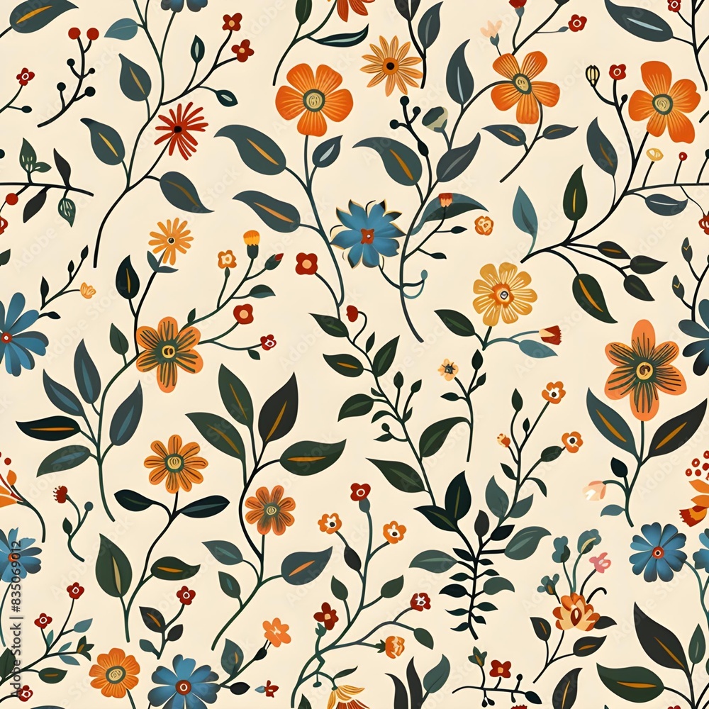 Alluring Floral Seamless Pattern, A Repeating Design of Delicate Flowers and Lush Greenery, A Flourishing Arrangement of Colorful Flowers and Flourishing Leaves, Seamless Pattern, generative, ai Alluring Floral Seamless Pattern, A Repeating Design of Delicate Flowers and Lush Greenery, A Flourishing Arrangement of Colorful Flowers and Flourishing Leaves, Seamless Pattern, generative, ai