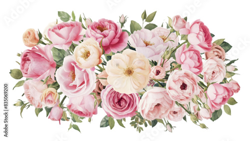 Watercolor Pink Flowers Bouquet Illustration, Isolated on White Background, Perfect for Floral, Botanical, and Creative Design Projects 