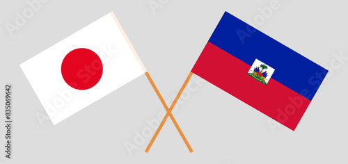 Crossed flags of Japan and Haiti. Official colors. Correct proportion