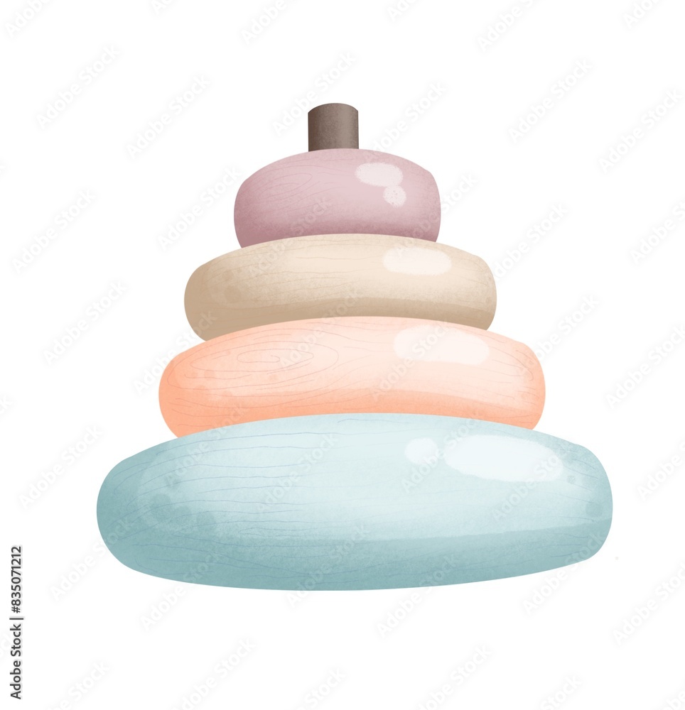 Watercolor illustration of a children's toy in the form of a wooden pyramid. The illustration is ideal for design and printing of children's products. Image JPG 300 dpi Watercolor illustration of a children's toy in the form of a wooden pyramid. The illustration is ideal for design and printing of children's products. Image JPG 300 dpi
