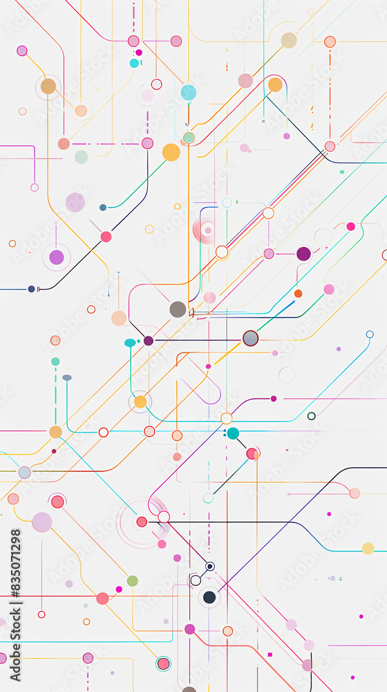 abstract background simple minimalist line drawing subway map white background colorful lines and dots abstract background simple minimalist line drawing subway map white background colorful lines and dots