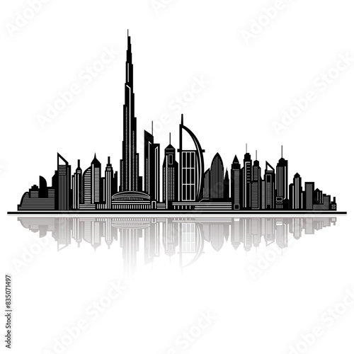 A Vector masterpiece, showcasing Dubai's skyline in exquisite detail. Elevate your designs with the sleek silhouette of this modern marvel