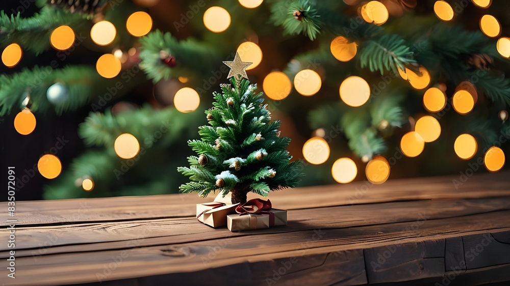 Christmas tree branch decorations on a wooden table. Christmas tree branch decorations on a wooden table.