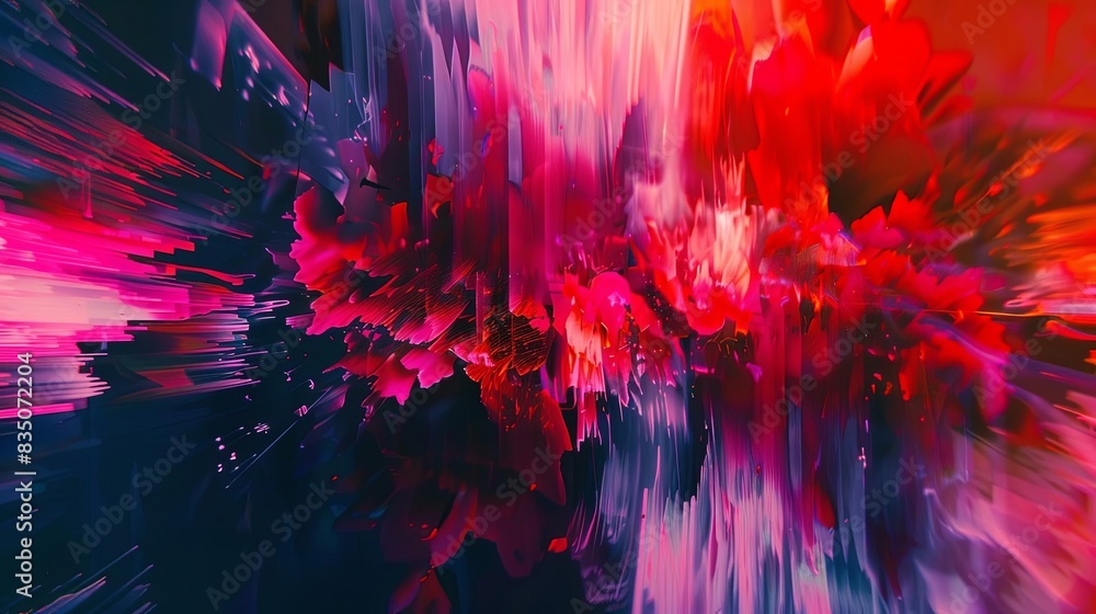 Fototapeta premium Vibrant and colorful abstract art with a dynamic blend of reds, pinks, and blues creating an energetic and modern visual effect.